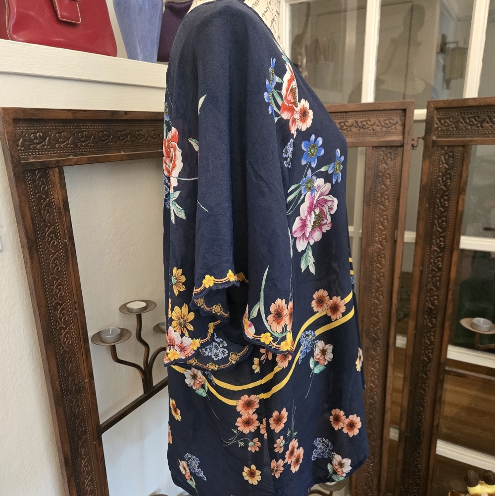 Johnny Was Floral Semi-Sheer Blouse, Sz XL - Picture 2 of 9